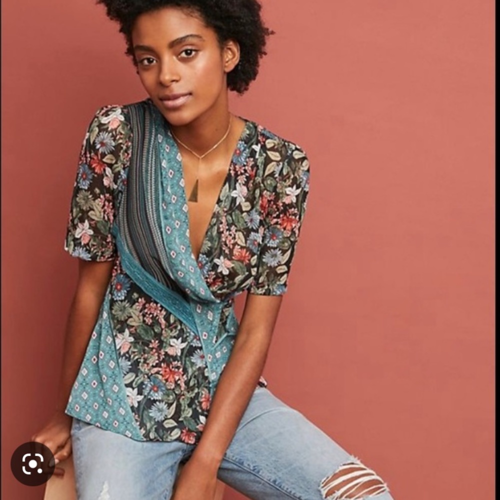 Anthropologie Tiny Patchwork Wrap Blouse - image 1